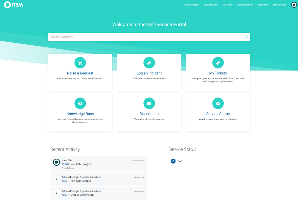 haloitsm self service portal dashboard